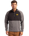 Iowa Hawkeyes Cutter & Buck Adapt Eco Knit Hybrid Recycled Mens Quarter Zip Black Heather/Black Front Thumbnail Image