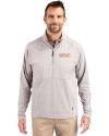UOP Tigers Cutter & Buck Adapt Eco Knit Hybrid Recycled Mens Quarter Zip Polished Medium Gray Front Thumbnail Image