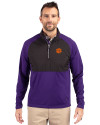Clemson Tigers Cutter & Buck Adapt Eco Knit Hybrid Recycled Mens Quarter Zip College Purple/Black Front Thumbnail Image