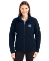 North Carolina Tar Heels Cutter & Buck Cascade Eco Fleece Womens Full Zip Jacket Navy Blue Front Thumbnail Image