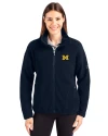 Michigan Wolverines Cutter & Buck Cascade Eco Fleece Womens Full Zip Jacket Navy Blue Front Thumbnail Image