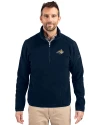 View image 1: Montana State Bobcats Cutter & Buck Cascade Epic Comfort Recycled Sherpa Fleece Mens Big & Tall Quarter Zip Jacket Navy Blue Front
