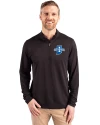 Indiana State Sycamores Cutter & Buck Virtue Eco Pique Recycled Quarter Zip Mens Big & Tall Pullover Black Front Thumbnail Image