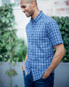 View image 3: Cutter & Buck Mens Big & Tall Strive Shadow Plaid Short Sleeve Shirt Indigo Front 1