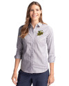 Baldwin Wallace Yellow Jackets Cutter & Buck Stretch Oxford Stripe Womens Long Sleeve Dress Shirt Charcoal Front Thumbnail Image
