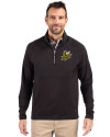 Baldwin Wallace Yellow Jackets Cutter & Buck Adapt Eco Knit Hybrid Recycled Mens Quarter Zip Black Front Thumbnail Image