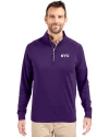 NYU Violets Cutter & Buck Adapt Eco Knit Stretch Recycled Mens Quarter Zip Pullover College Purple Front Thumbnail Image
