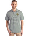 Cal Poly Mustangs Cutter & Buck Virtue Eco Pique Stripe Recycled Mens Polo Hunter Green Front Thumbnail Image