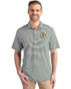 Cal Poly Mustangs Cutter & Buck Virtue Eco Pique Stripe Recycled Mens Polo Hunter Green Front Thumbnail Image