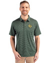Cal Poly Mustangs Cutter & Buck Forge Pencil Stripe Stretch Mens Polo Hunter Green Front Thumbnail Image