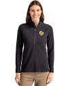 Cal Poly Mustangs Cutter & Buck Adapt Eco Knit Stretch Recycled Womens Half Zip Pullover Black Front Thumbnail Image