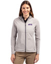 NYU Violets Cutter & Buck Adapt Eco Knit Hybrid Recycled Womens Full Zip Jacket Polished Medium Gray Front Thumbnail Image