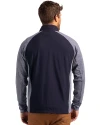 Quinnipiac Bobcats Cutter & Buck Adapt Eco Knit Hybrid Recycled Mens Full Zip Jacket Navy Blue Heather/Navy Blue Back Thumbnail Image