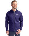 NYU Violets Cutter & Buck Adapt Eco Knit Hybrid Recycled Mens Full Zip Jacket College Purple Front Thumbnail Image