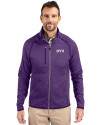 NYU Violets Cutter & Buck Mainsail Sweater-Knit Mens Full Zip Jacket College Purple Heather Front Thumbnail Image