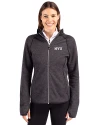 NYU Violets Cutter & Buck Mainsail Full Zip Hooded Womens Jacket Charcoal Heather Front Thumbnail Image