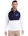 Old Dominion Monarchs College Vault - Cutter & Buck Adapt Eco Knit Hybrid Recycled Mens Quarter Zip White/Navy Blue Front Thumbnail Image