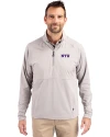 NYU Violets Cutter & Buck Adapt Eco Knit Hybrid Recycled Mens Quarter Zip Polished Medium Gray Front Thumbnail Image