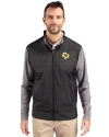 Cal Poly Mustangs Cutter & Buck Stealth Hybrid Quilted Mens Full Zip Windbreaker Jacket Black Front Thumbnail Image