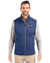 Tulsa Golden Hurricane Cutter & Buck Mainsail Sweater-Knit Mens Full Zip Vest Tour Blue Heather Front Thumbnail Image
