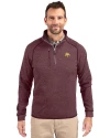 Texas State Bobcats Cutter & Buck Mainsail Sweater-Knit Mens Half Zip Pullover Jacket Bordeaux Heather Front Thumbnail Image