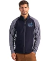 Old Dominion Monarchs College Vault - Cutter & Buck Adapt Eco Knit Hybrid Recycled Mens Big & Tall Full Zip Jacket Navy Blue Heather/Navy Blue Front Thumbnail Image