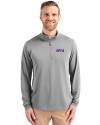 NYU Violets Cutter & Buck Virtue Eco Pique Recycled Quarter Zip Mens Big & Tall Pullover Polished Medium Gray Front Thumbnail Image