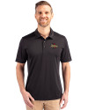 Tulsa Golden Hurricane Cutter & Buck Prospect Eco Textured Stretch Recycled Mens Short Sleeve Polo Black Front Thumbnail Image
