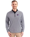Fresno State Bulldogs Cutter & Buck Virtue Eco Pique Micro Stripe Recycled Mens Quarter Zip Navy Blue/White Front Thumbnail Image