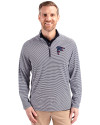 Atlanta Falcons Americana Cutter & Buck Virtue Eco Pique Micro Stripe Recycled Mens Quarter Zip Navy Blue/White Front Thumbnail Image