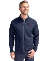 Jacksonville Jaguars Americana Cutter & Buck Adapt Eco Knit Hybrid Recycled Mens Big & Tall Full Zip Jacket Navy Blue Front Thumbnail Image