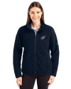 View image 1: Arizona Cardinals Americana Cutter & Buck Cascade Epic Comfort Recycled Sherpa Fleece Womens Full Zip Jacket Navy Blue Front