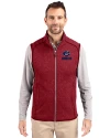 Green Bay Packers Americana Cutter & Buck Mainsail Sweater-Knit Mens Full Zip Vest Cardinal Red Heather Front Thumbnail Image