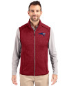 New England Patriots Americana Cutter & Buck Mainsail Sweater-Knit Mens Full Zip Vest Cardinal Red Heather Front Thumbnail Image