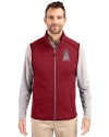 Los Angeles Angels Stars & Stripes Cutter & Buck Mainsail Sweater-Knit Mens Full Zip Vest Cardinal Red Heather Front Thumbnail Image