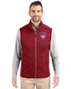 New York Mets Stars & Stripes Cutter & Buck Mainsail Sweater-Knit Mens Full Zip Vest Cardinal Red Heather Front Thumbnail Image