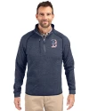 Boston Red Sox Stars & Stripes Cutter & Buck Mainsail Sweater-Knit Mens Half Zip Pullover Jacket Liberty Navy Heather Front Thumbnail Image