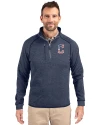 Cleveland Guardians Stars & Stripes Cutter & Buck Mainsail Sweater-Knit Mens Half Zip Pullover Jacket Liberty Navy Heather Front Thumbnail Image