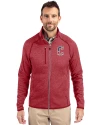 Cleveland Guardians Stars & Stripes Cutter & Buck Mainsail Sweater-Knit Mens Full Zip Jacket Cardinal Red Heather Front Thumbnail Image