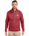 Los Angeles Dodgers Stars & Stripes Cutter & Buck Mainsail Sweater-Knit Mens Full Zip Jacket Cardinal Red Heather Front Thumbnail Image