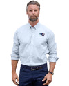 New England Patriots Americana Cutter & Buck Stretch Oxford Stripe Mens Long Sleeve Dress Shirt Light Blue Front Thumbnail Image