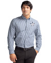 Houston Astros Stars & Stripes Cutter & Buck Easy Care Stretch Gingham Mens Long Sleeve Dress Shirt Liberty Navy Front Thumbnail Image