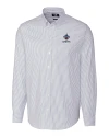 View image 2: New Orleans Saints Americana Cutter & Buck Easy Care Stretch Oxford Stripe Mens Big & Tall Long Sleeve Button Down Shirt Light Blue Mannequin