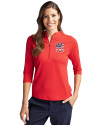 New York Yankees Stars & Stripes Cutter & Buck Virtue Eco Pique Recycled Half Zip Pullover Womens Hoodie Red Front Thumbnail Image