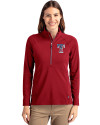 View image 1: Texas Rangers Stars & Stripes Cutter & Buck Adapt Recycled Soft Knit Stretch Womens Half Zip Pullover Cardinal Red Front