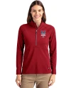 New York Mets Stars & Stripes Cutter & Buck Adapt Eco Knit Stretch Recycled Womens Half Zip Pullover Cardinal Red Front Thumbnail Image
