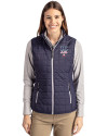 New York Mets Stars & Stripes Cutter & Buck Rainier PrimaLoft® Womens Eco Insulated Full Zip Puffer Vest Dark Navy/Silver Front Thumbnail Image