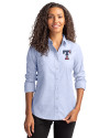 Texas Rangers Stars & Stripes Cutter & Buck Stretch Oxford Womens Long Sleeve Dress Shirt Light Blue Front Thumbnail Image