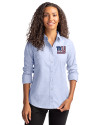 New York Giants Americana Cutter & Buck Stretch Oxford Womens Long Sleeve Dress Shirt Light Blue Front Thumbnail Image