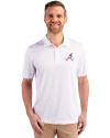 Atlanta Braves Stars & Stripes Cutter & Buck Prospect Eco Textured Stretch Recycled Mens Short Sleeve Polo White Front Thumbnail Image